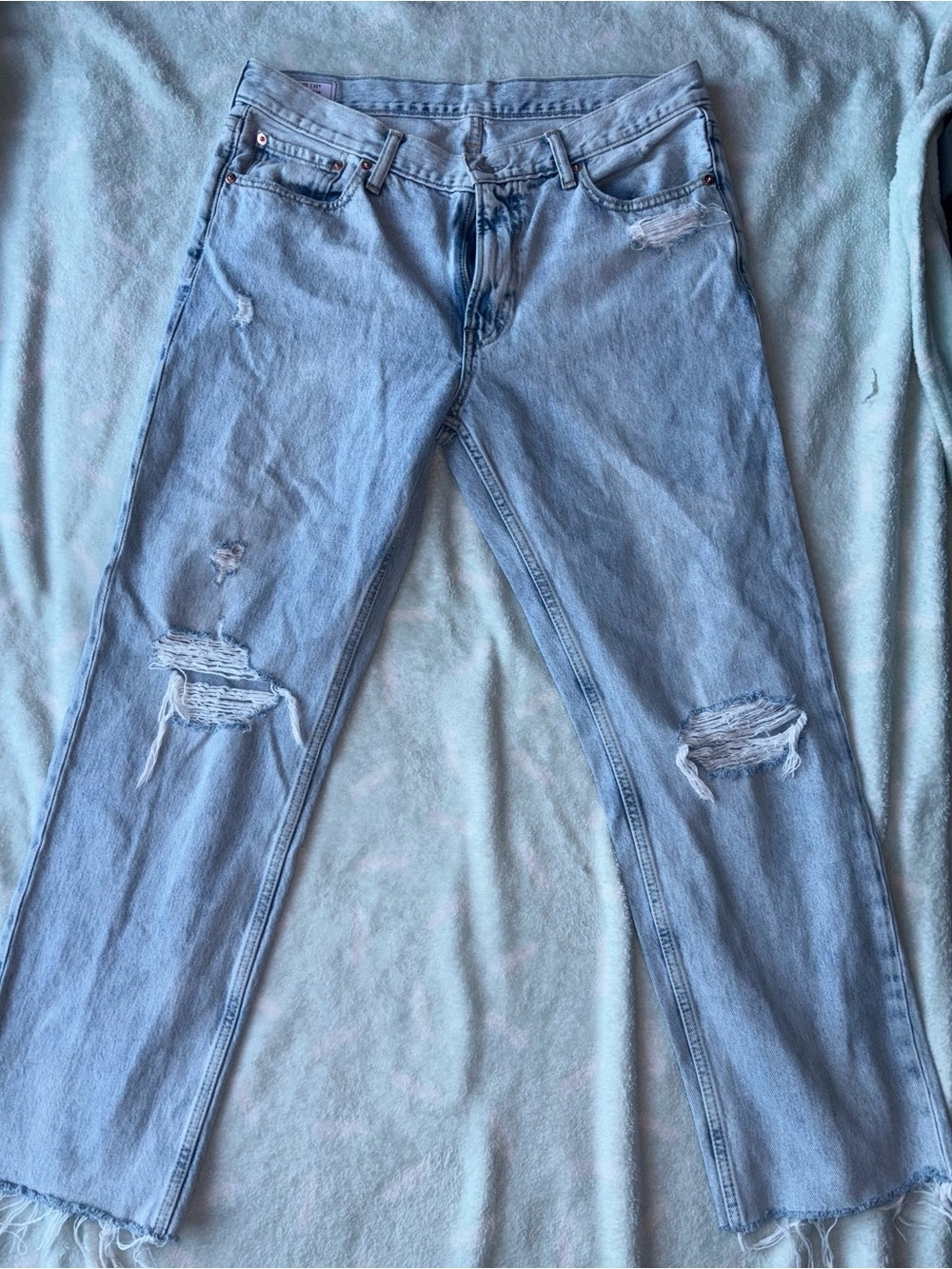 GAP Light Blue Distressed Straight Jeans